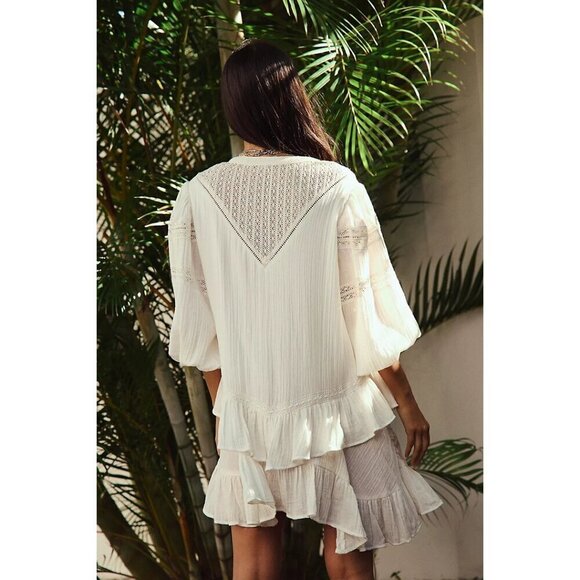 FREE PEOPLE Sachi Long Sleeve Ruffle Minidress in Ivory Size Small - Picture 13 of 16